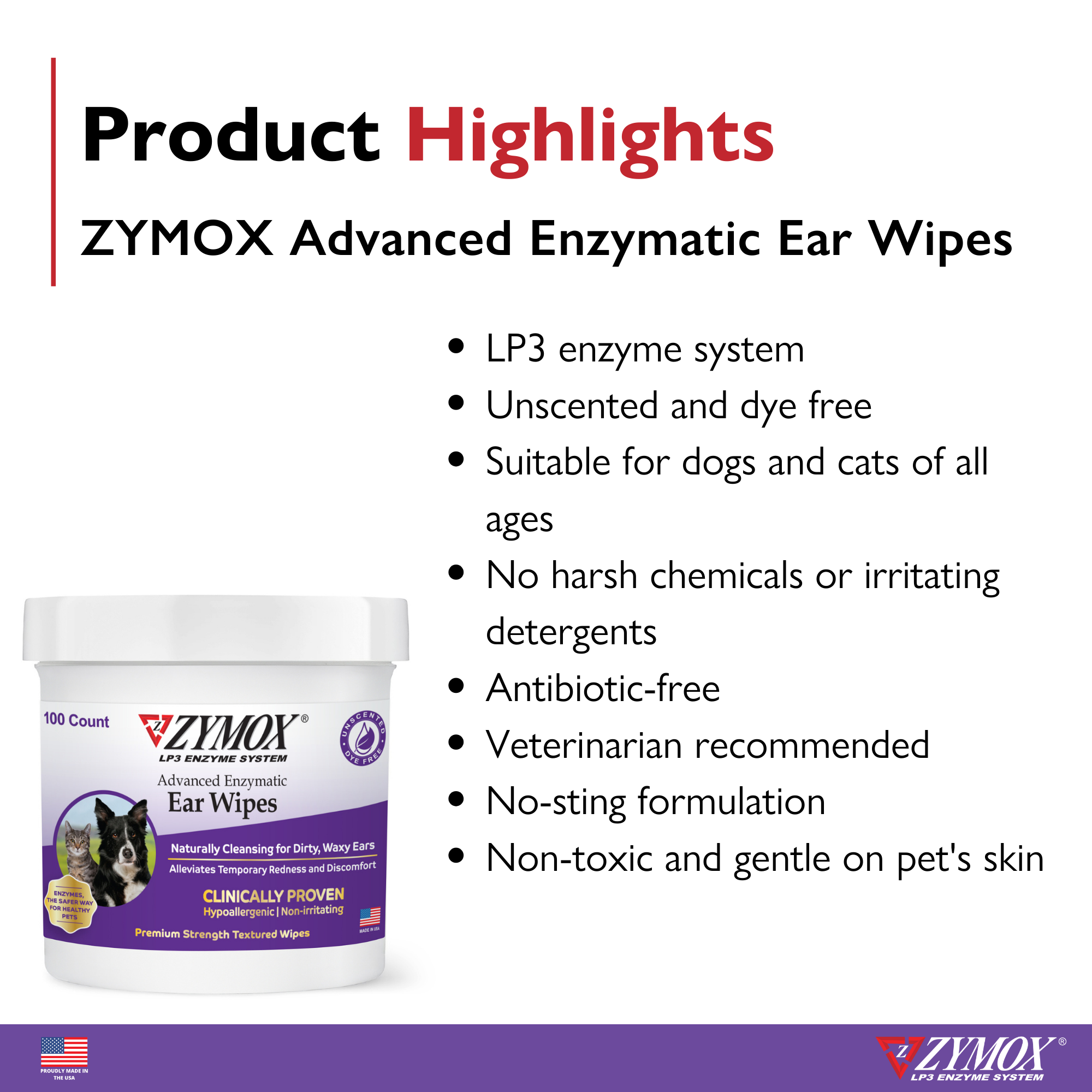 ZYMOX Ear Wipe Highlights