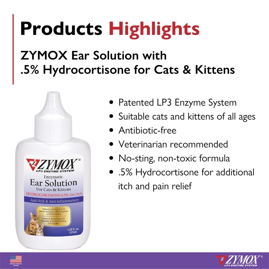 ZYMOX Enzymatic Ear Solution with 0.5% Hydrocortisone for Cats ...